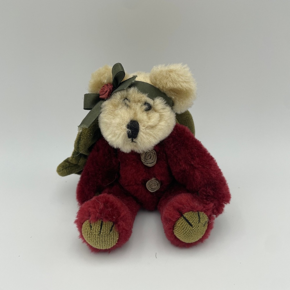 Boyds Bears Jointed Angel Bear Ornament Burgundy Velvet Wings 5 Inch Vintage